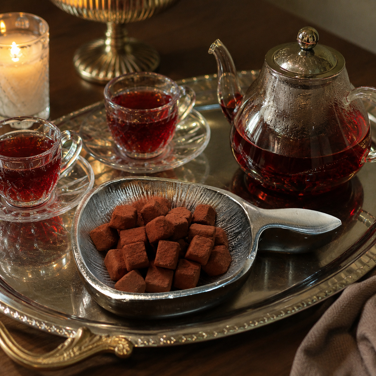 Modern aluminum serving dish for chocolates and nuts