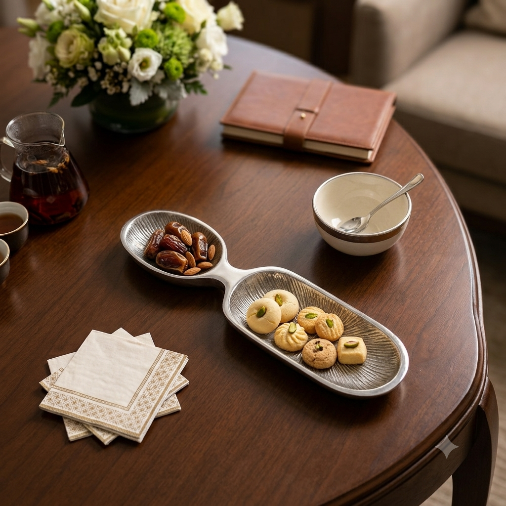 Modern aluminum divided serving tray for nuts and snacks