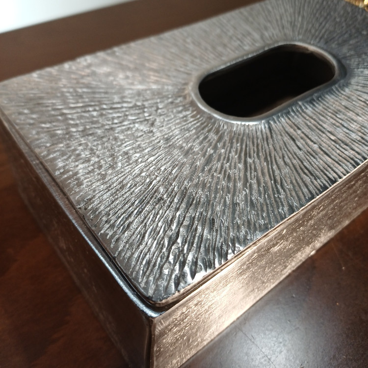 Decorative aluminum tissue box holder with minimalist liner design for living room