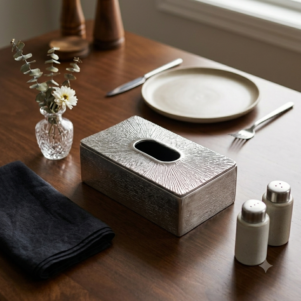 Luxury aluminum tissue box holder with liner texture for modern home decor