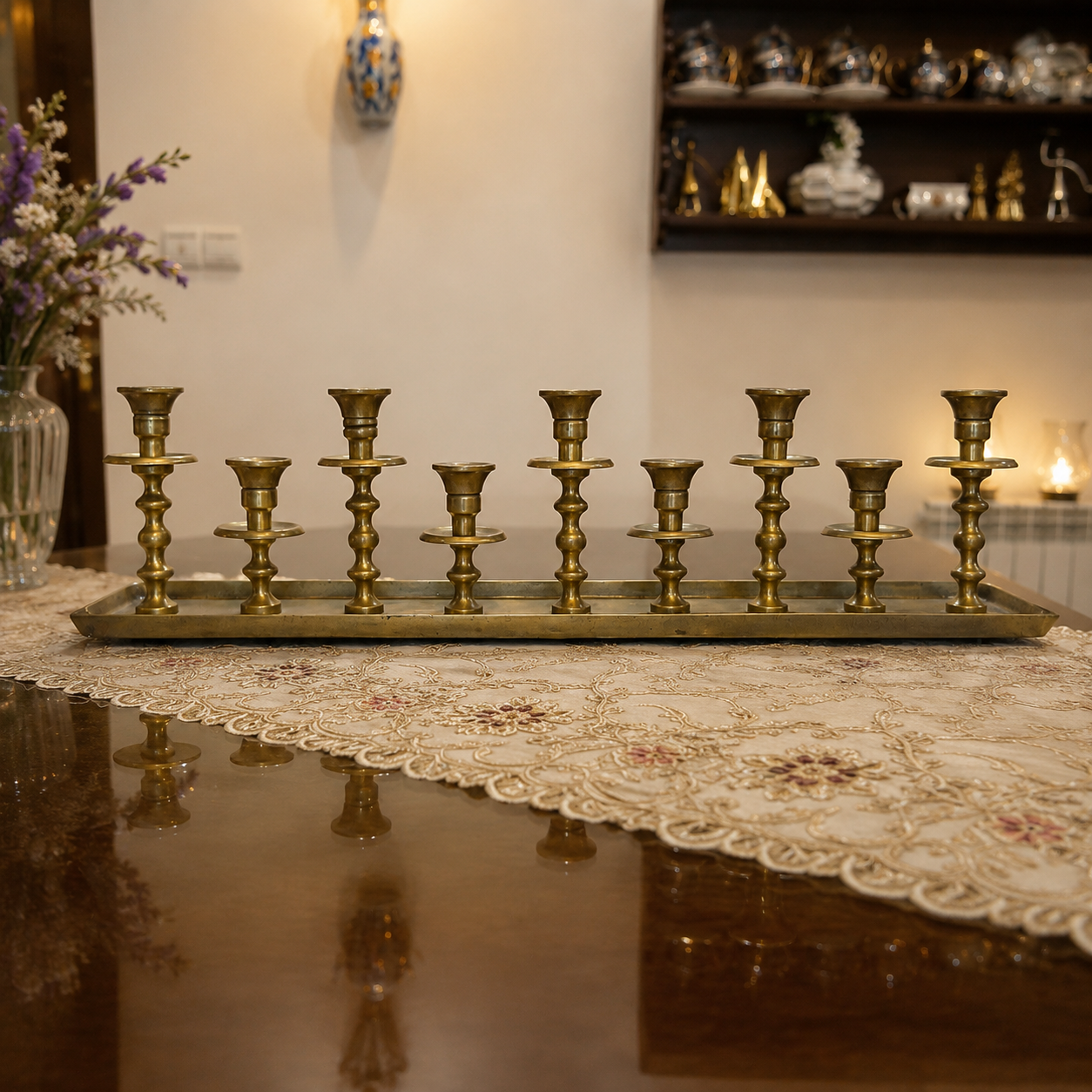 رانر شمعدان لوکس ومدرن آلومینیومی(مدل ۹ شمعدان)
