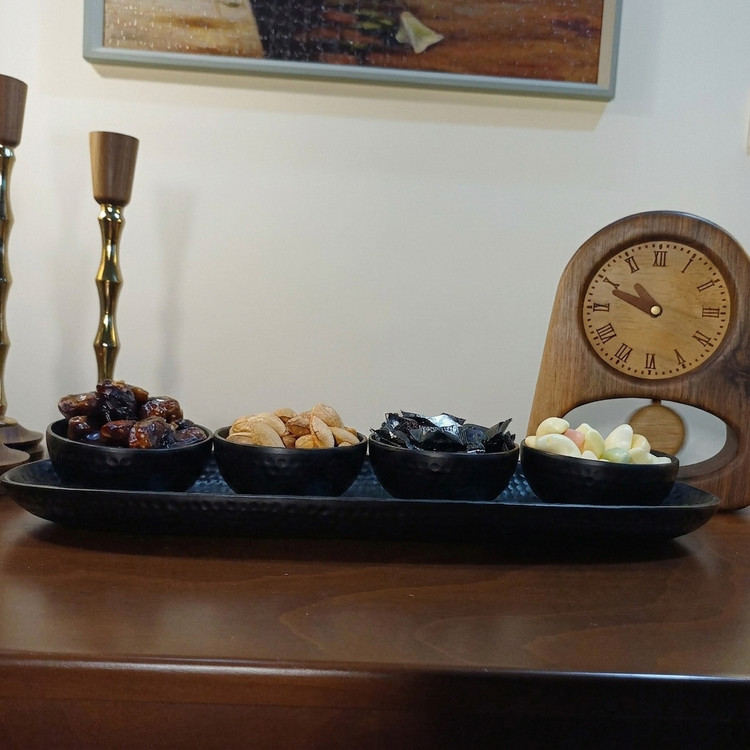 اردو خوری ۴ پیاله آلومینیومی مدل چکشی (ظرف پذیرایی لوکس)