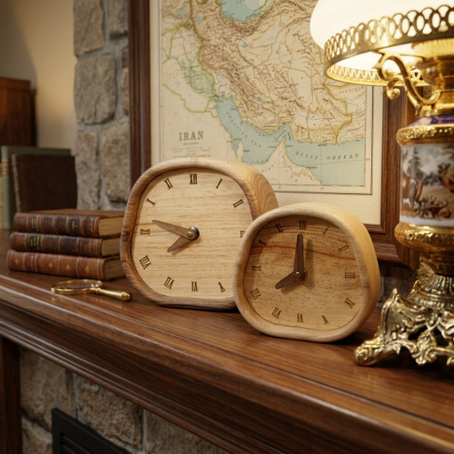 Pear-shaped walnut wood table clock with modern design