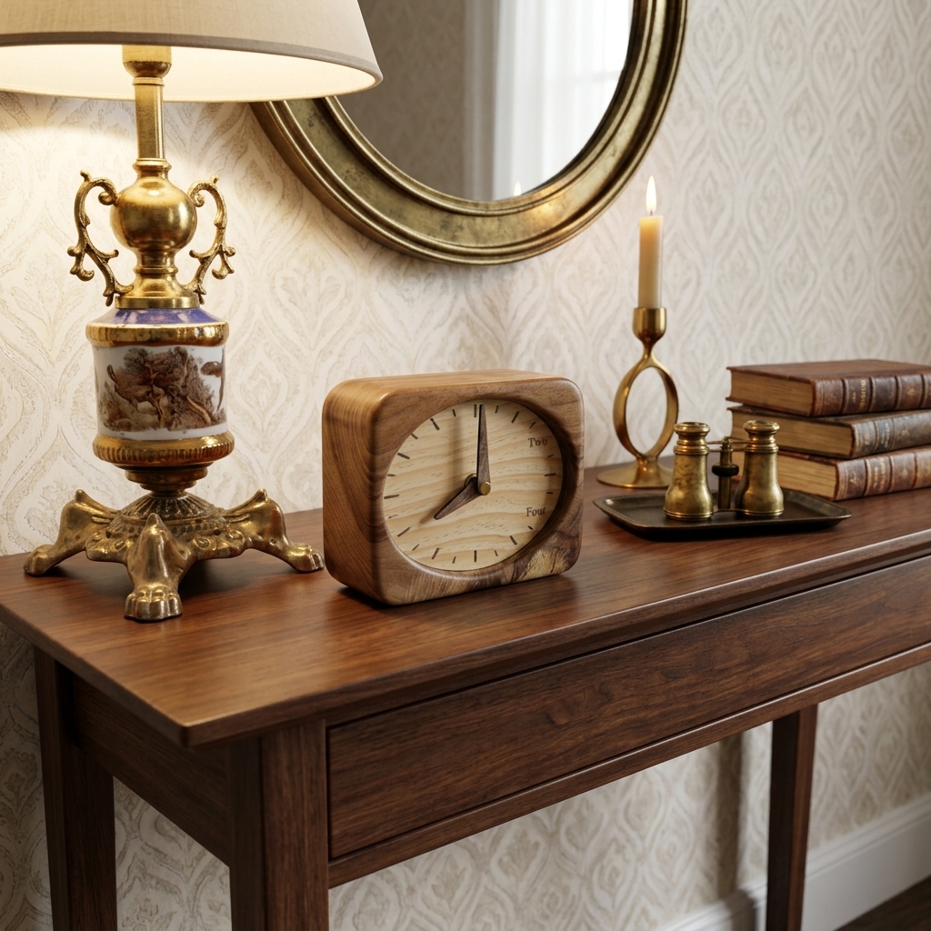 Ritm modern walnut wood table clock with rounded rectangular design