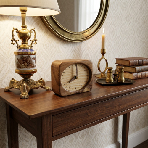 Ritm modern walnut wood table clock with rounded rectangular design