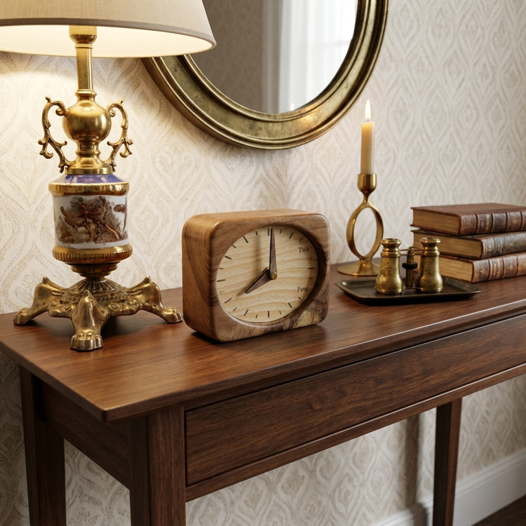 Ritm modern walnut wood table clock with rounded rectangular design