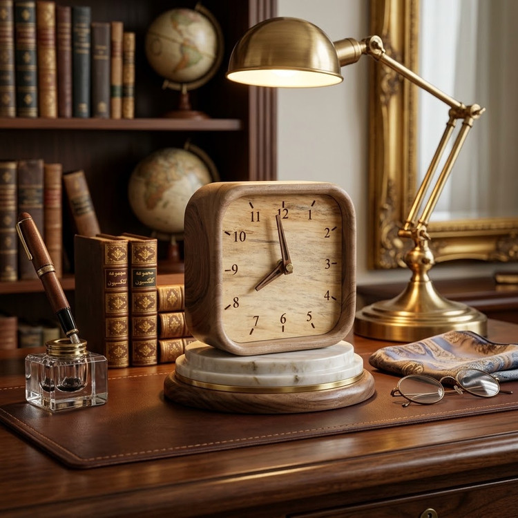 Mīrāth walnut wood table clock with Roman numerals