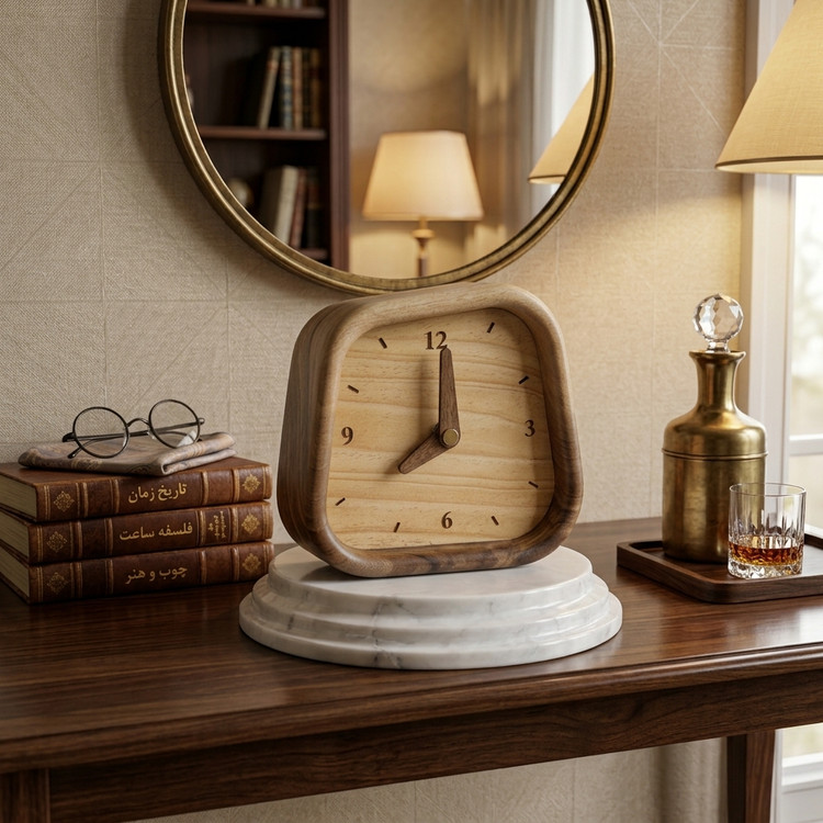 Modern decorative table clock made from walnut wood