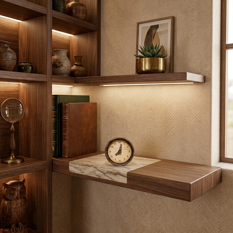 Modern round walnut wood table clock for home decor