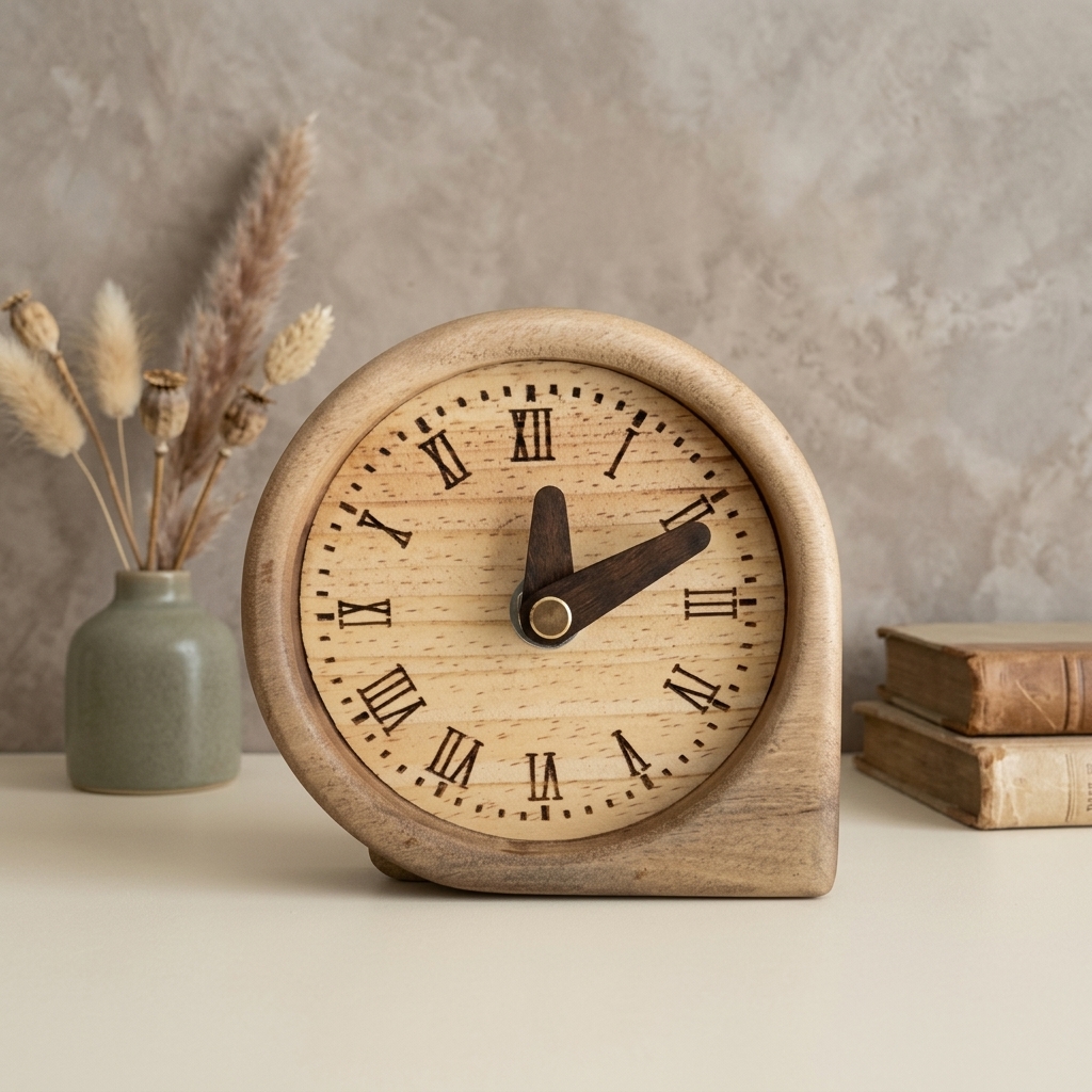 Nostalž asymmetrical wooden table clock with Roman numerals