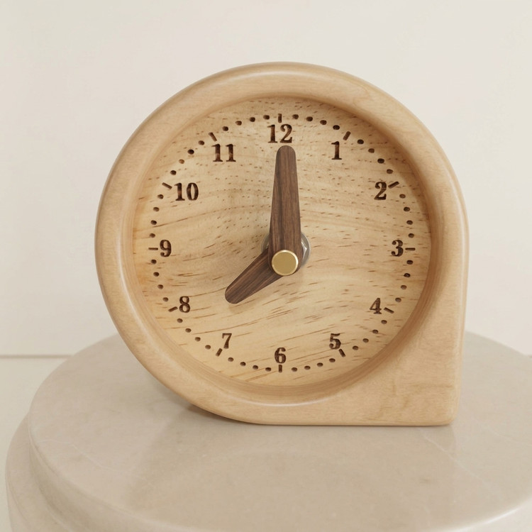 Modern asymmetrical wooden table clock with Roman numerals