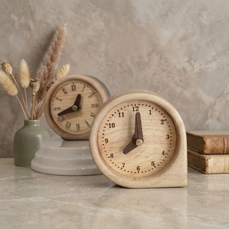 Nostalž wooden table clock with classic Roman numeral dial