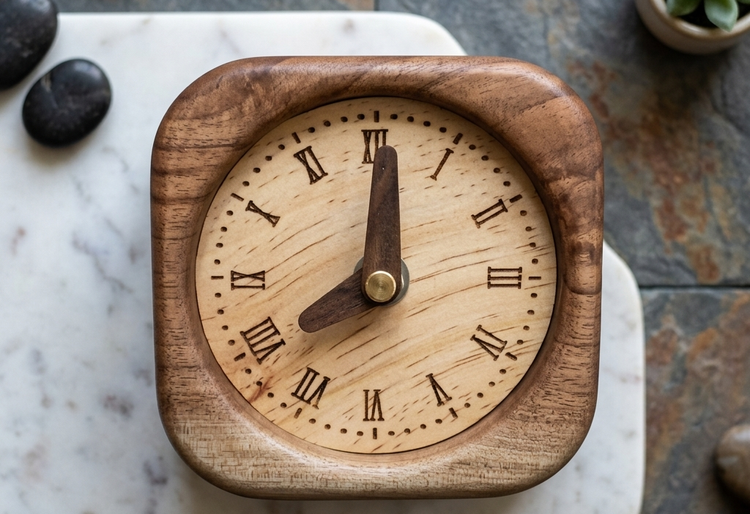 teraa classic table clock made from natural walnut wood