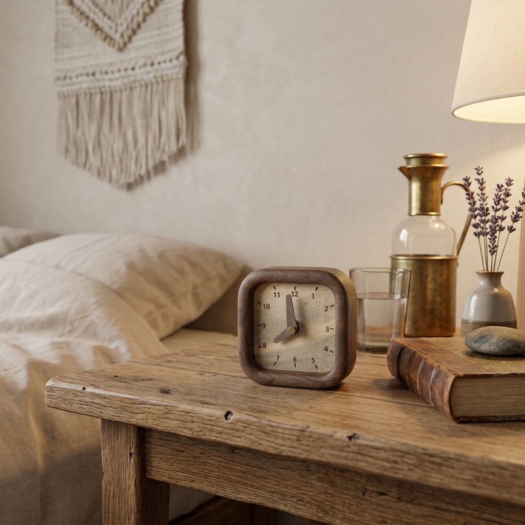 nova modern rounded cube walnut wood table clock