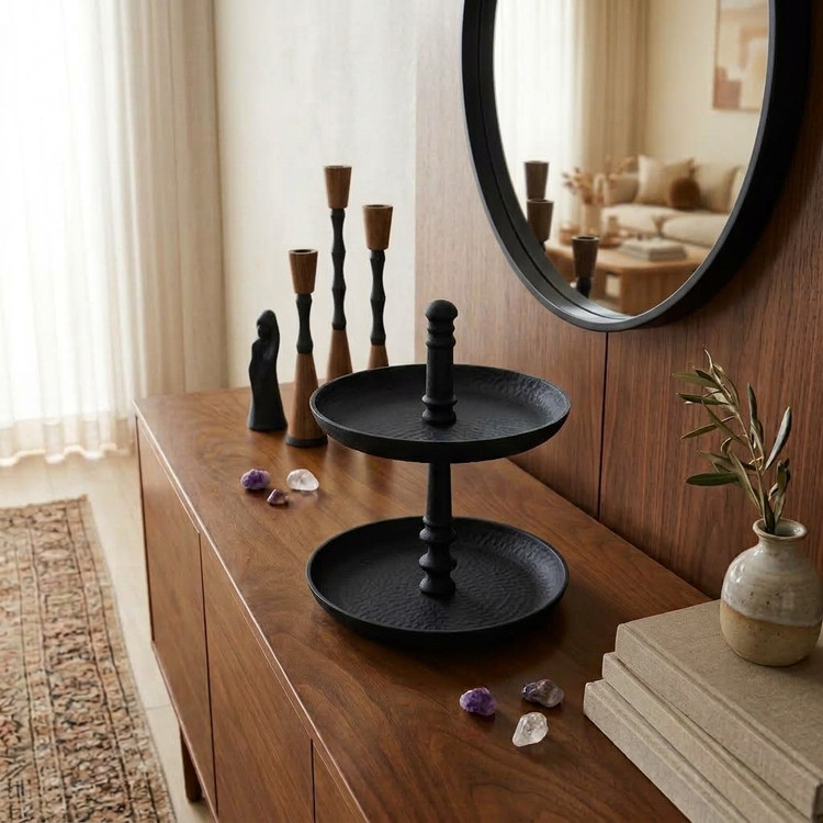 Luxury aluminum two-tier serving dish with minimalist design