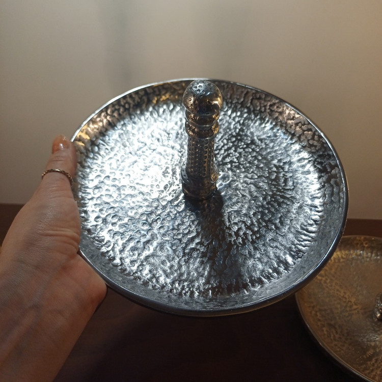 Hammered aluminum serving dish for sweets, fruits and snacks