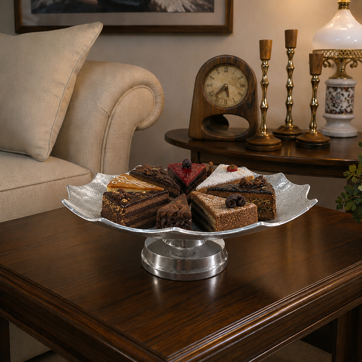 Liner aluminum cake and dessert serving dish