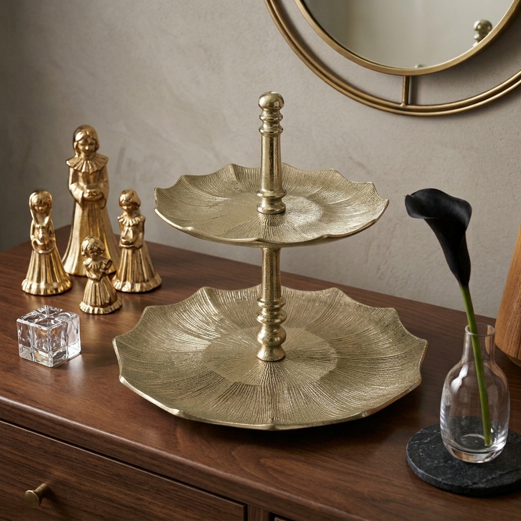 Liner two-tier aluminum serving stand with luxury design